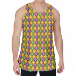 Mardi Gras Diamond Pattern Print Men's Velvet Tank Top