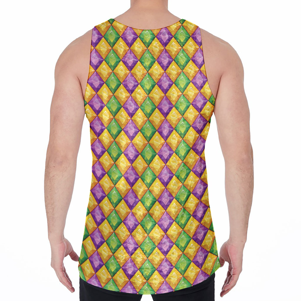 Mardi Gras Diamond Pattern Print Men's Velvet Tank Top