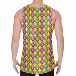 Mardi Gras Diamond Pattern Print Men's Velvet Tank Top
