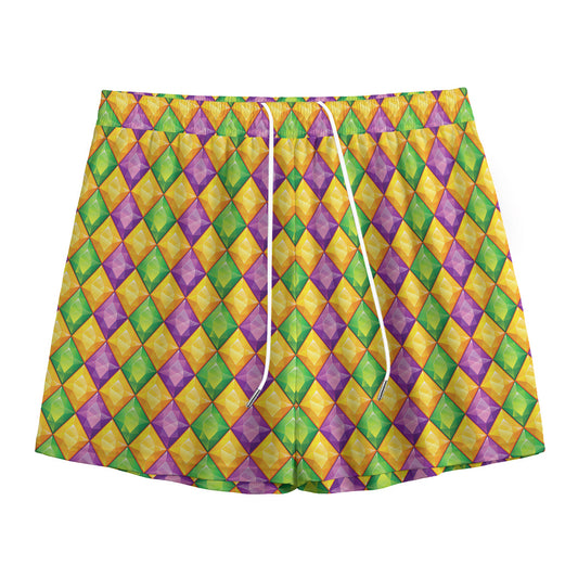 Mardi Gras Diamond Pattern Print Mesh Shorts