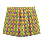 Mardi Gras Diamond Pattern Print Mesh Shorts
