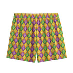Mardi Gras Diamond Pattern Print Mesh Shorts