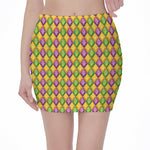 Mardi Gras Diamond Pattern Print Pencil Mini Skirt