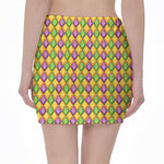 Mardi Gras Diamond Pattern Print Pencil Mini Skirt