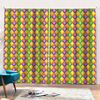 Mardi Gras Diamond Pattern Print Pencil Pleat Curtains
