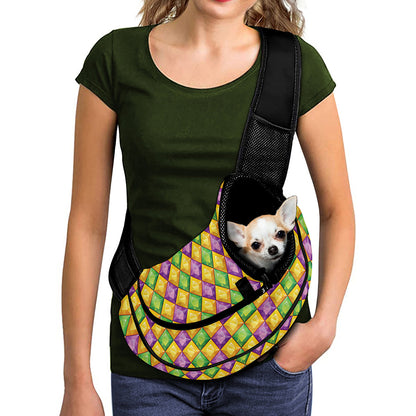 Mardi Gras Diamond Pattern Print Pet Sling Carrier
