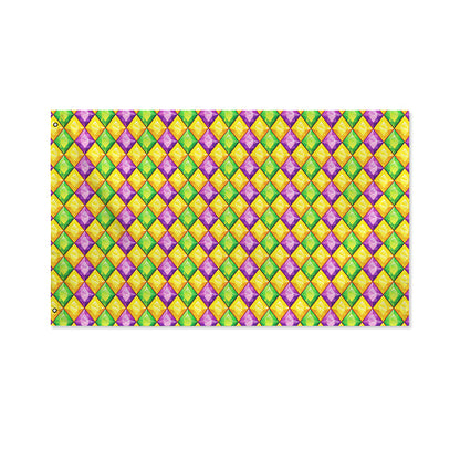 Mardi Gras Diamond Pattern Print Polyester Flag
