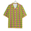 Mardi Gras Diamond Pattern Print Rayon Hawaiian Shirt