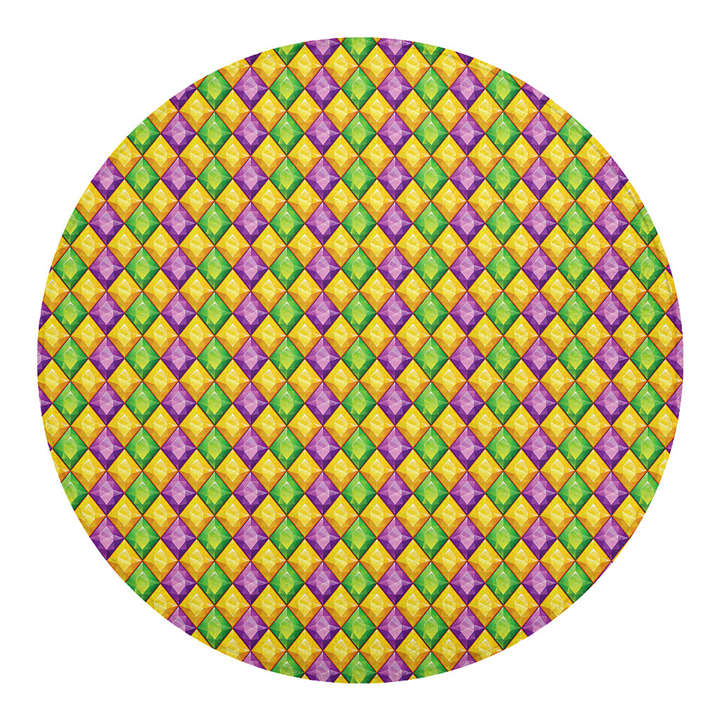 Mardi Gras Diamond Pattern Print Round Blanket