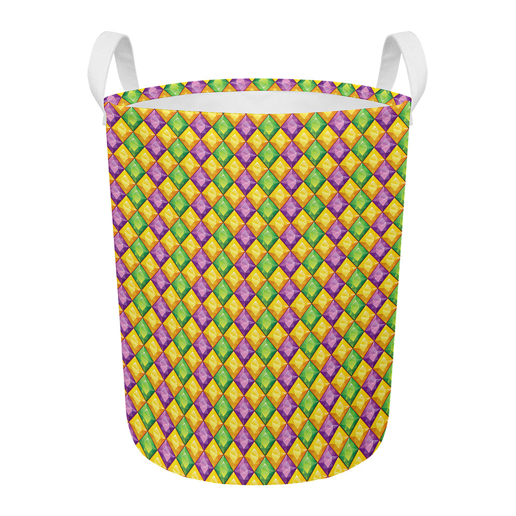 Mardi Gras Diamond Pattern Print Round Laundry Basket