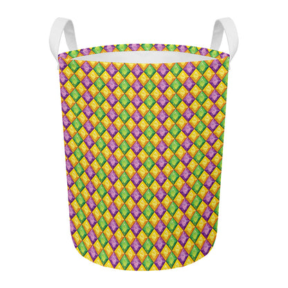 Mardi Gras Diamond Pattern Print Round Laundry Basket