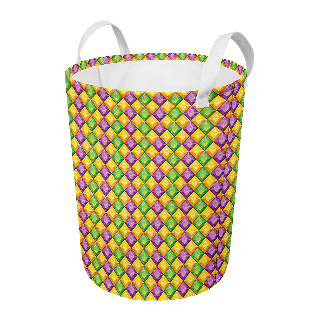 Mardi Gras Diamond Pattern Print Round Laundry Basket