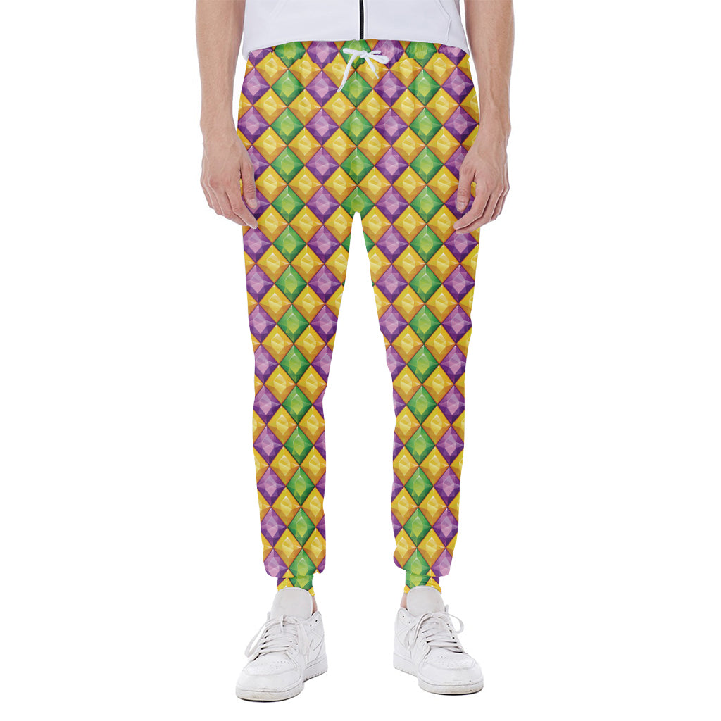 Mardi Gras Diamond Pattern Print Scuba Joggers