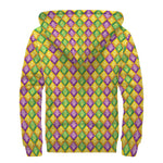 Mardi Gras Diamond Pattern Print Sherpa Lined Zip Up Hoodie