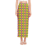 Mardi Gras Diamond Pattern Print Side Slit Maxi Skirt