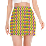 Mardi Gras Diamond Pattern Print Side Slit Mini Skirt