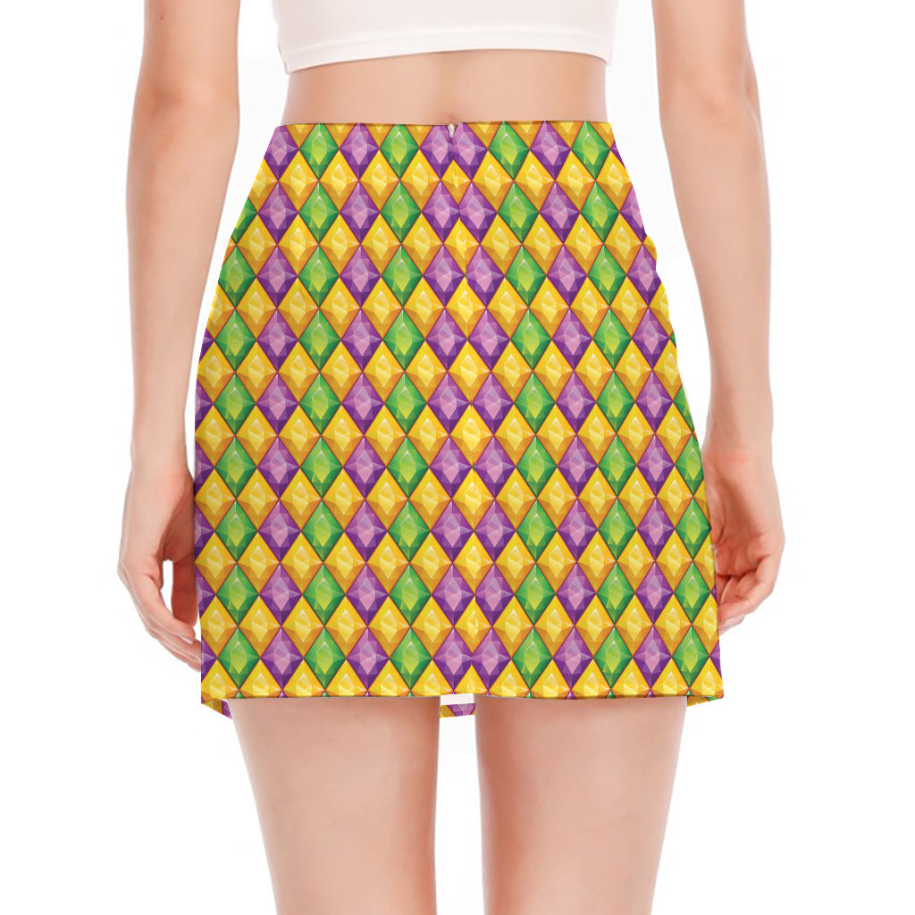 Mardi Gras Diamond Pattern Print Side Slit Mini Skirt