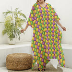 Mardi Gras Diamond Pattern Print Silk V-Neck Kaftan Dress