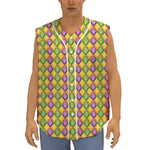 Mardi Gras Diamond Pattern Print Sleeveless Baseball Jersey