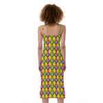 Mardi Gras Diamond Pattern Print Slim Fit Midi Cami Dress