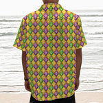 Mardi Gras Diamond Pattern Print Textured Short Sleeve Shirt