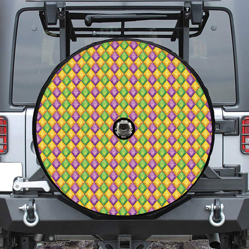 Mardi Gras Diamond Pattern Print Tire Cover With Camera Hole