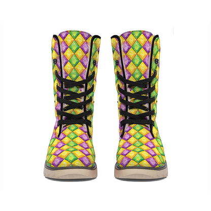 Mardi Gras Diamond Pattern Print Winter Boots