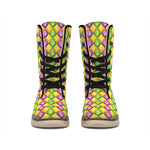 Mardi Gras Diamond Pattern Print Winter Boots