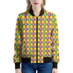 Mardi Gras Diamond Pattern Print Women's Bomber Jacket