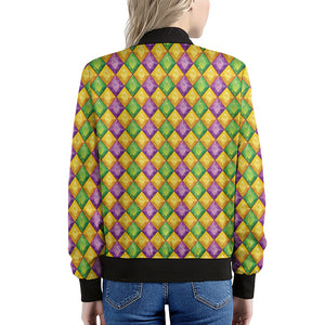 Mardi Gras Diamond Pattern Print Women's Bomber Jacket