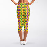 Mardi Gras Diamond Pattern Print Women's Capri Leggings