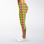 Mardi Gras Diamond Pattern Print Women's Capri Leggings