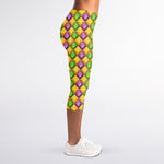 Mardi Gras Diamond Pattern Print Women's Capri Leggings