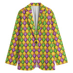 Mardi Gras Diamond Pattern Print Women's Cotton Blazer