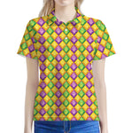 Mardi Gras Diamond Pattern Print Women's Polo Shirt
