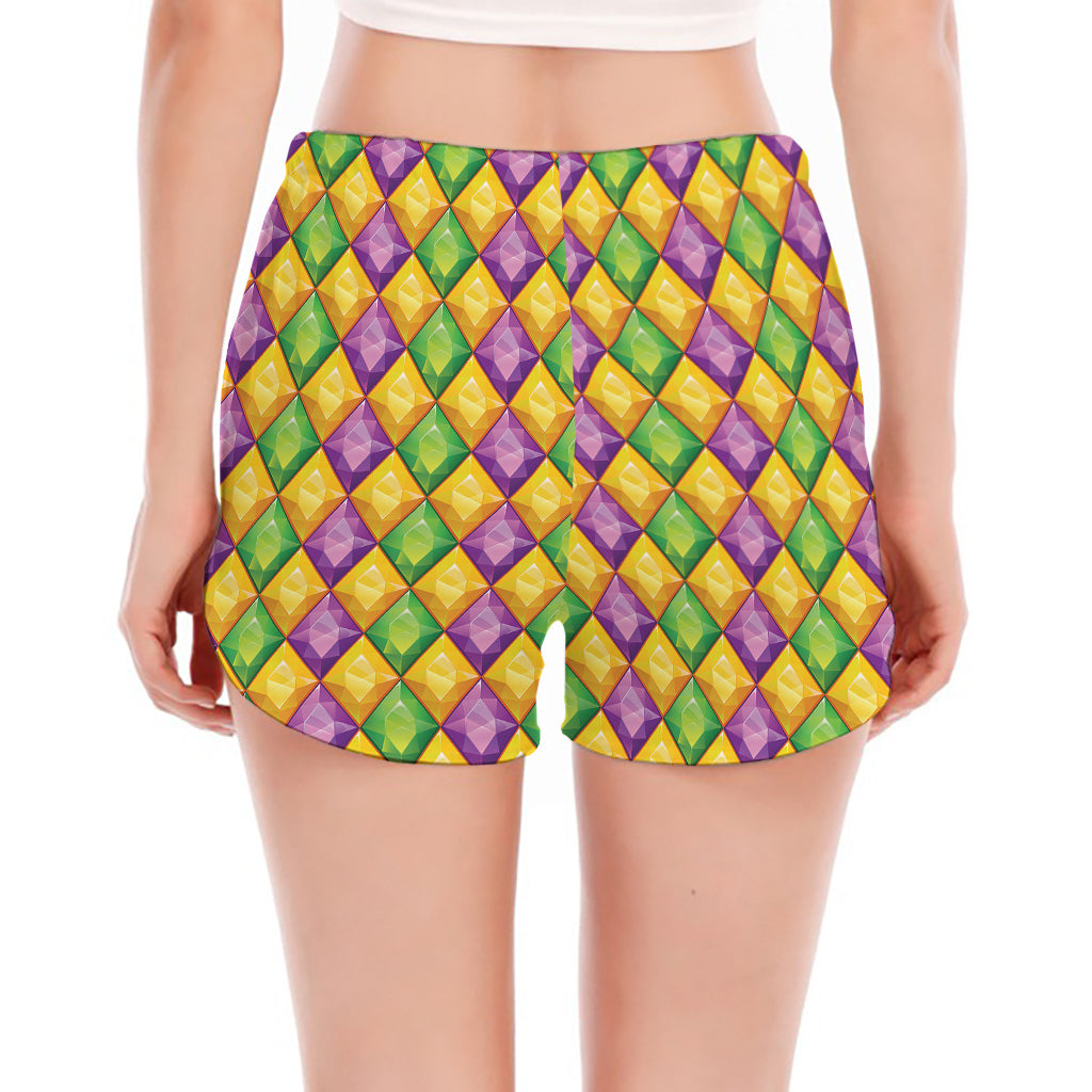 Mardi Gras Diamond Pattern Print Women's Split Running Shorts