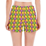 Mardi Gras Diamond Pattern Print Women's Split Running Shorts