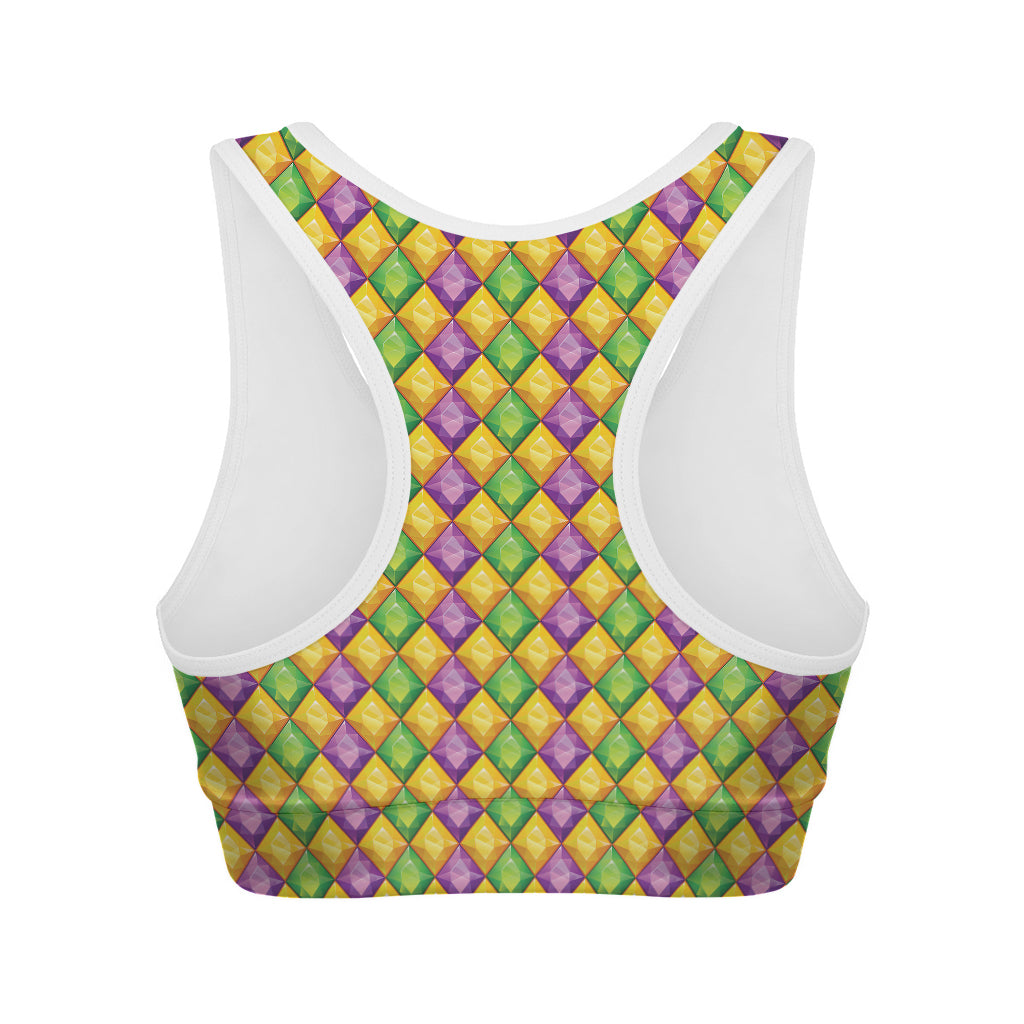 Mardi Gras Diamond Pattern Print Women's Sports Bra
