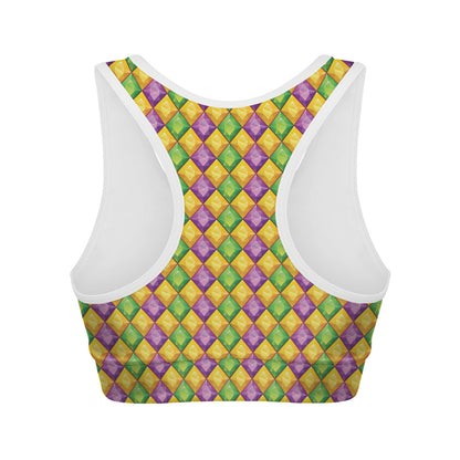 Mardi Gras Diamond Pattern Print Women's Sports Bra