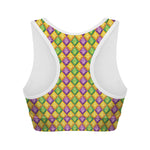 Mardi Gras Diamond Pattern Print Women's Sports Bra