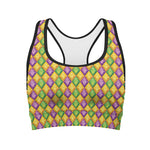 Mardi Gras Diamond Pattern Print Women's Sports Bra