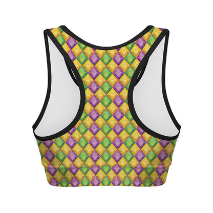 Mardi Gras Diamond Pattern Print Women's Sports Bra