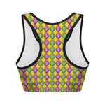 Mardi Gras Diamond Pattern Print Women's Sports Bra