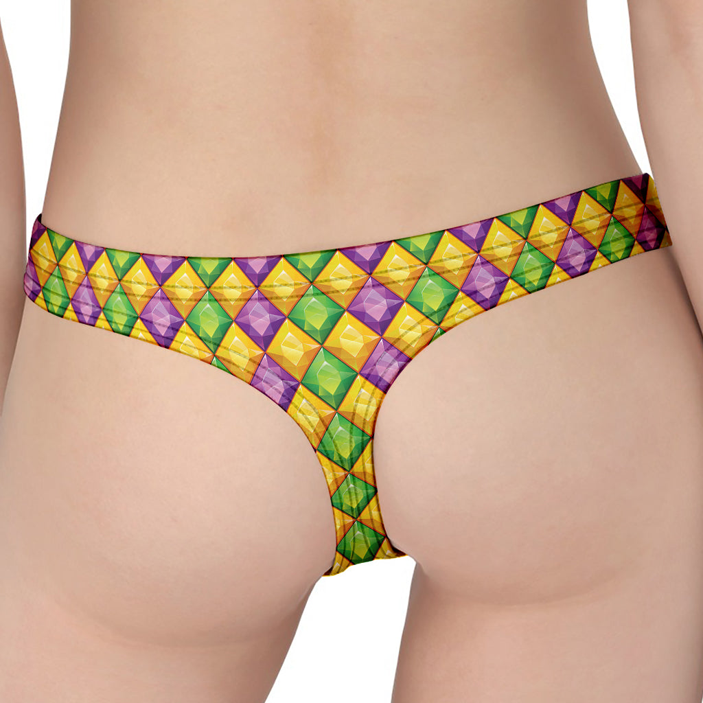 Mardi Gras Diamond Pattern Print Women's Thong