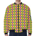 Mardi Gras Diamond Pattern Print Zip Sleeve Bomber Jacket