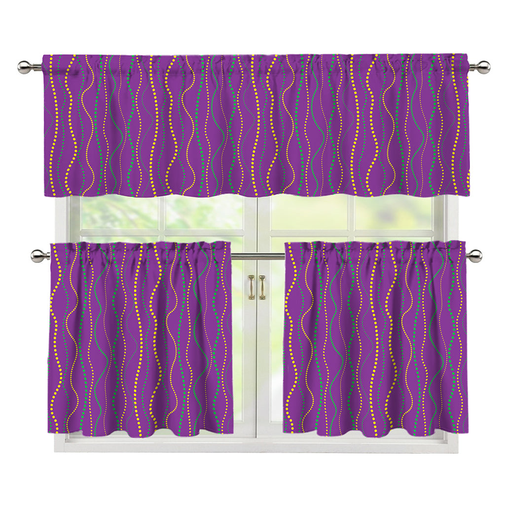 Mardi Gras Dot Pattern Print 3 Piece Kitchen Curtains