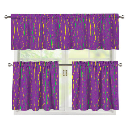Mardi Gras Dot Pattern Print 3 Piece Kitchen Curtains