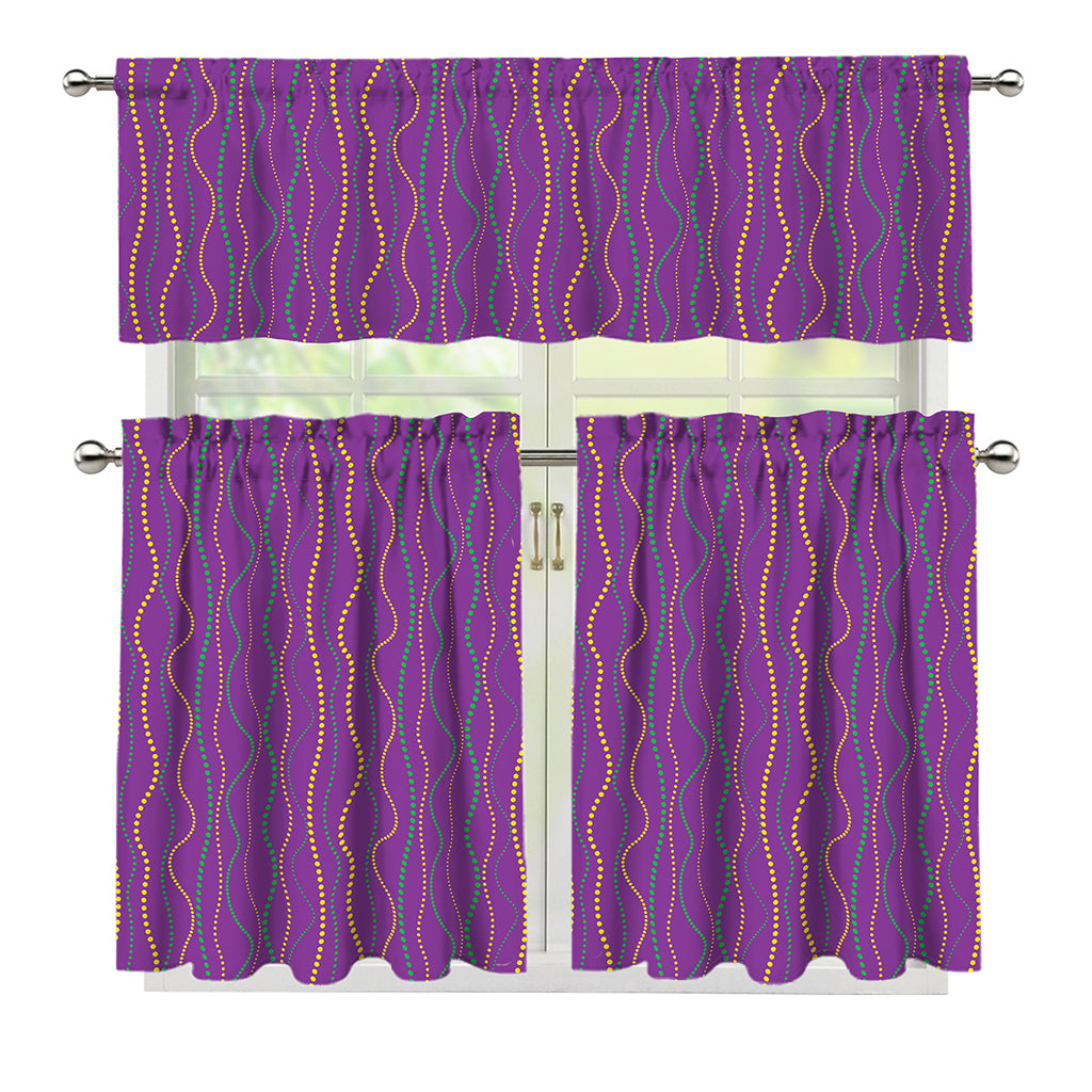 Mardi Gras Dot Pattern Print 3 Piece Kitchen Curtains