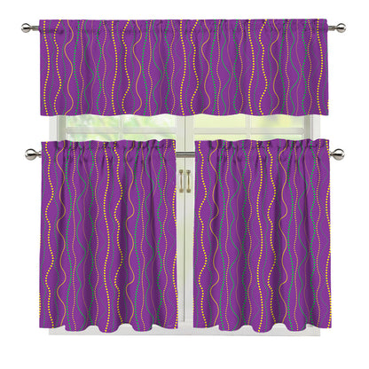 Mardi Gras Dot Pattern Print 3 Piece Kitchen Curtains