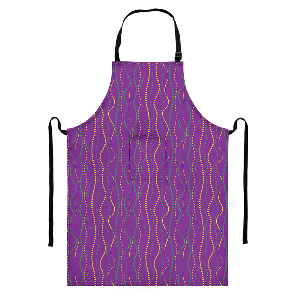 Mardi Gras Dot Pattern Print Bib Apron With Pocket